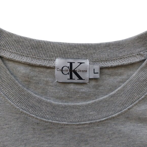 Vintage 1990s CK Calvin Klein Grey Logo Barcode T-shirt Men's Unisex Size L - Picture 3 of 4